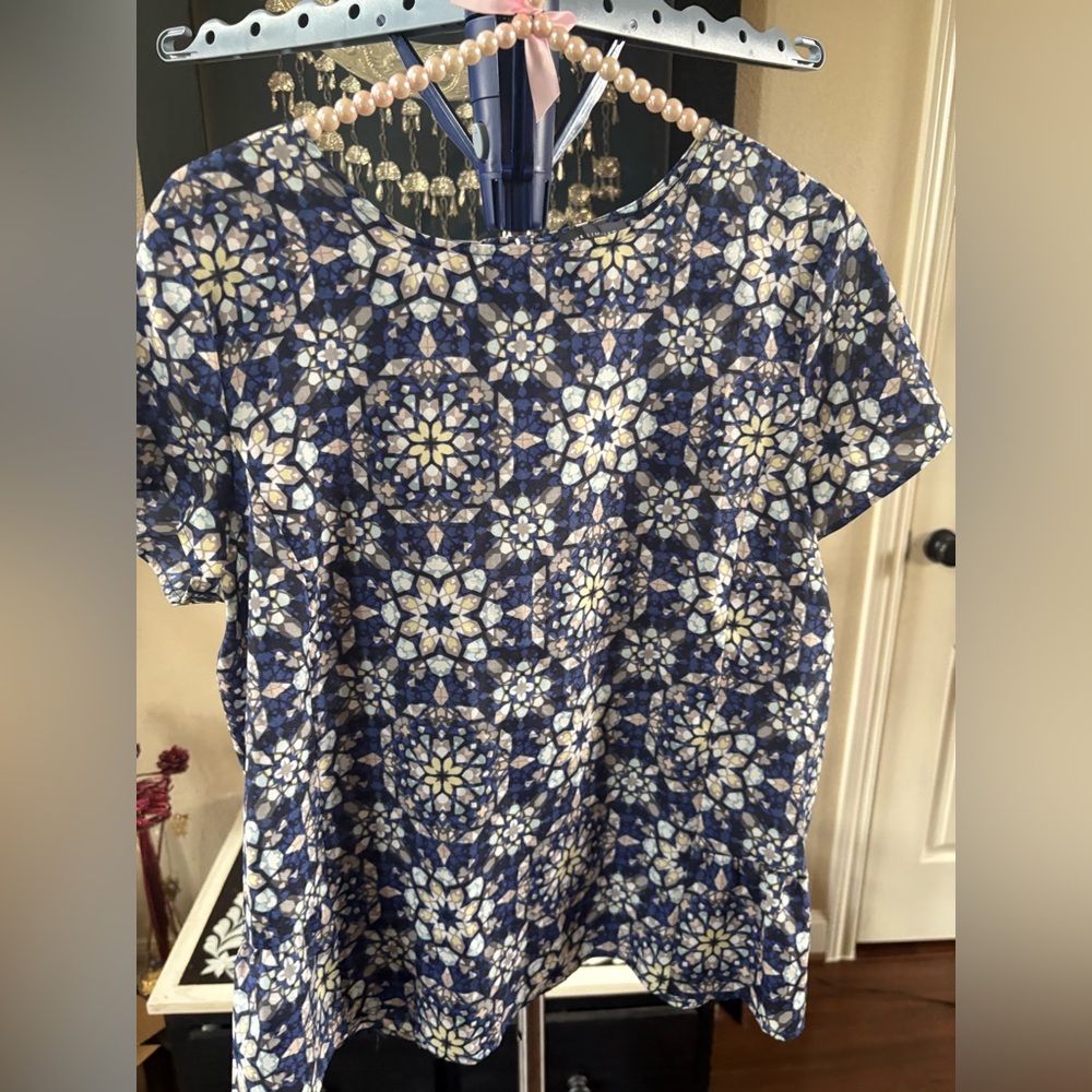 The Limited Navy and Cream Floral Blouse